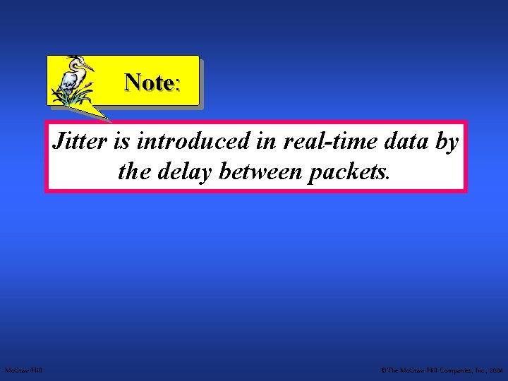 Note: Jitter is introduced in real-time data by the delay between packets. Mc. Graw-Hill