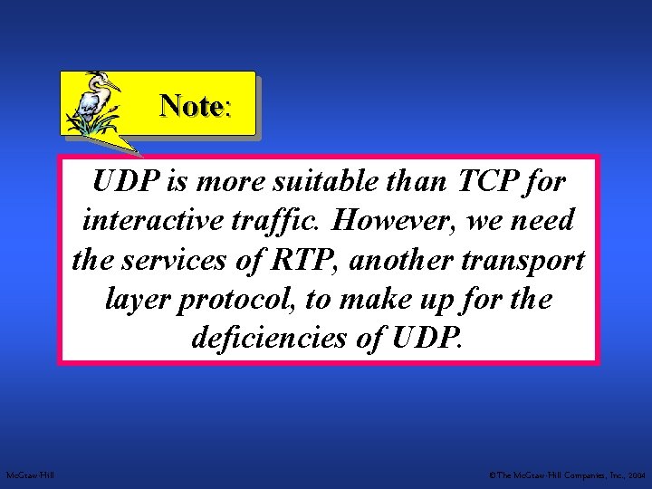 Note: UDP is more suitable than TCP for interactive traffic. However, we need the