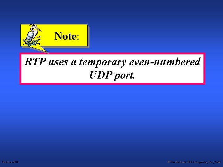 Note: RTP uses a temporary even-numbered UDP port. Mc. Graw-Hill ©The Mc. Graw-Hill Companies,