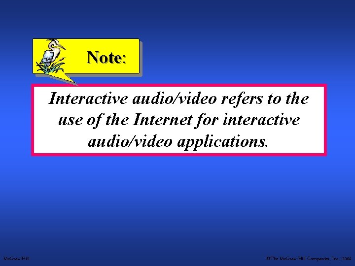 Note: Interactive audio/video refers to the use of the Internet for interactive audio/video applications.
