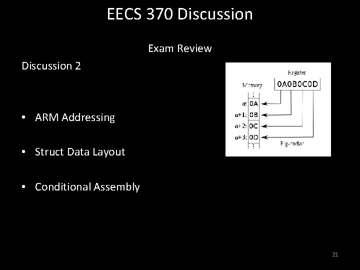 EECS 370 Discussion Exam Review Discussion 2 A B • ARM Addressing • Struct