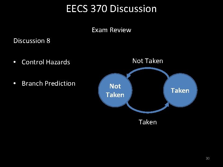 EECS 370 Discussion Exam Review Discussion 8 A Not Taken • Control Hazards •