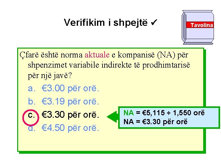 Verifikim i shpejtë Tavolina Çfarë është norma aktuale e kompanisë (NA) për shpenzimet variabile