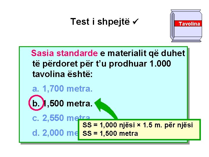 Test i shpejtë Tavolina Sasia standarde e materialit që duhet të përdoret për t’u