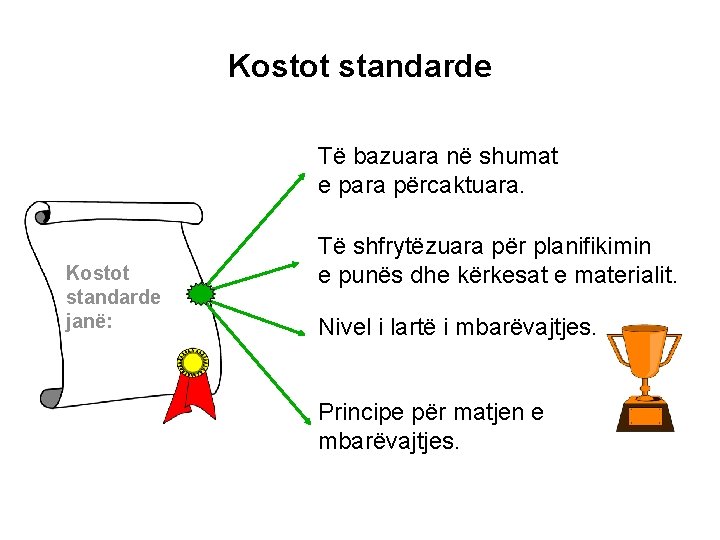 Kostot standarde Të bazuara në shumat e para përcaktuara. Kostot standarde janë: Të shfrytëzuara