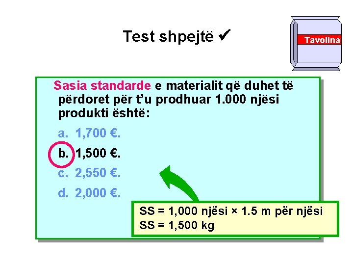 Test shpejtë Tavolina Sasia standarde e materialit që duhet të përdoret për t’u prodhuar