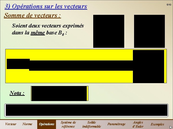 3) Opérations sur les vecteurs Somme de vecteurs : 5/10 Soient deux vecteurs exprimés