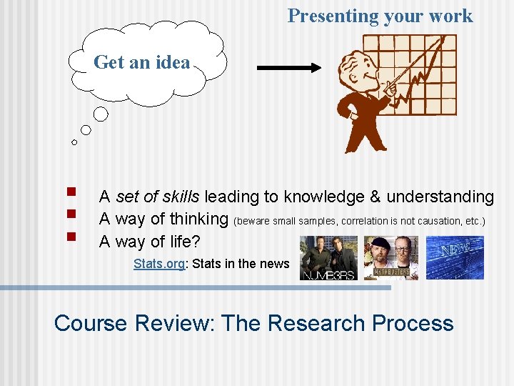 Presenting your work Get an idea § § § A set of skills leading