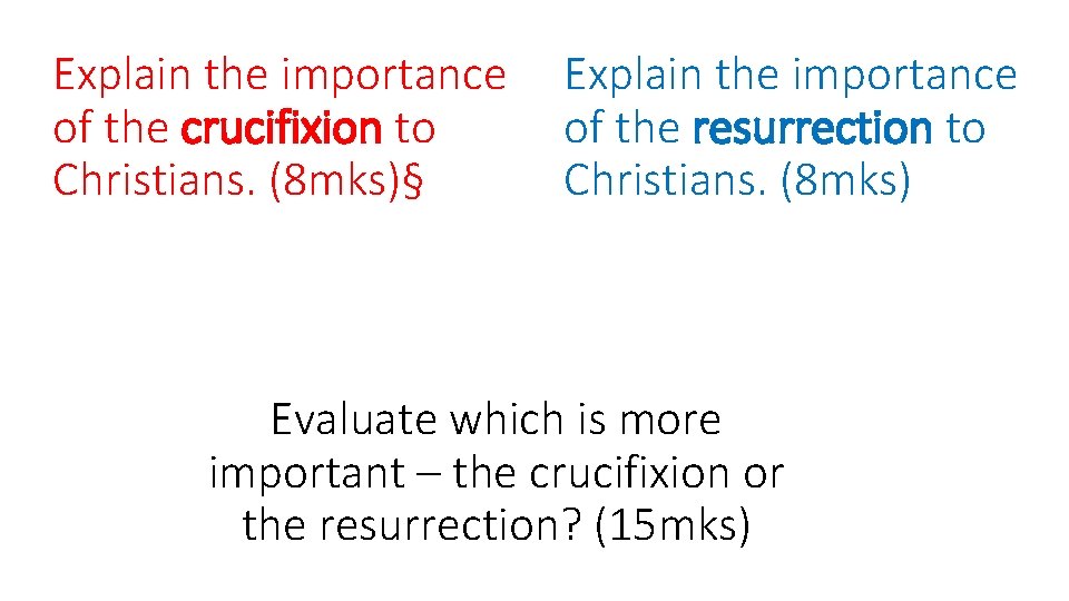 Explain the importance of the crucifixion to Christians. (8 mks)§ Explain the importance of