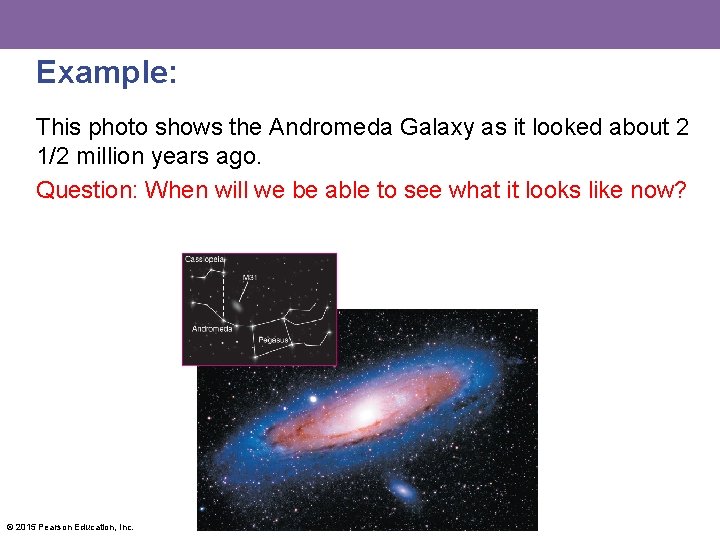 Example: This photo shows the Andromeda Galaxy as it looked about 2 1/2 million