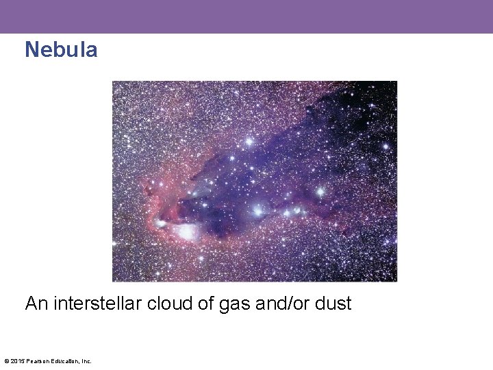 Nebula An interstellar cloud of gas and/or dust © 2015 Pearson Education, Inc. 