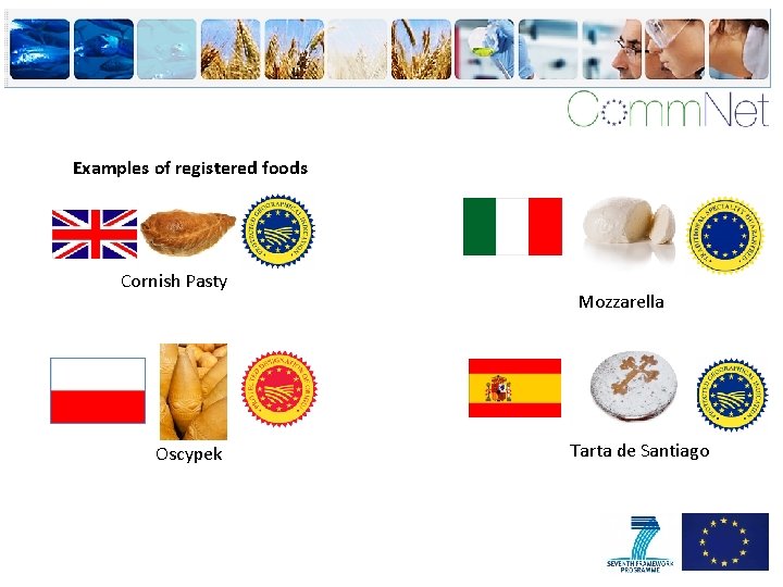 Examples of registered foods Cornish Pasty Oscypek Mozzarella Tarta de Santiago 