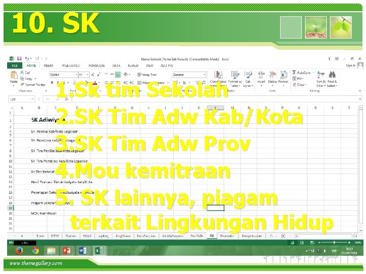 10. SK 1. Sk tim Sekolah 2. SK Tim Adw Kab/Kota 3. SK Tim