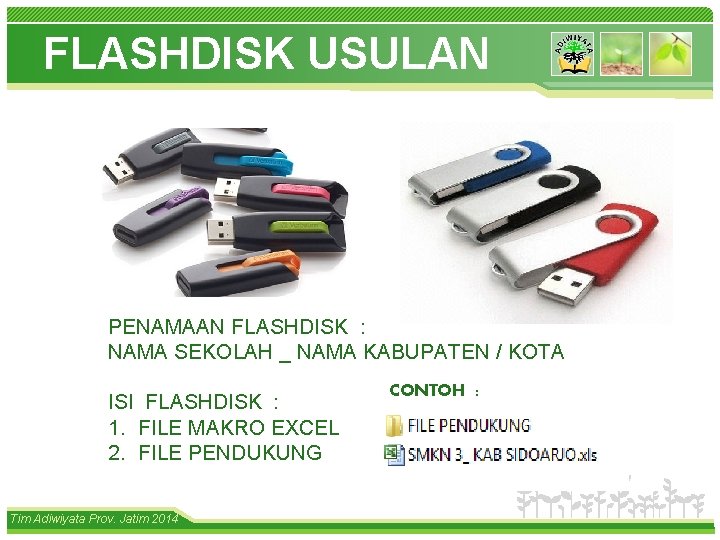 FLASHDISK USULAN PENAMAAN FLASHDISK : NAMA SEKOLAH _ NAMA KABUPATEN / KOTA ISI FLASHDISK