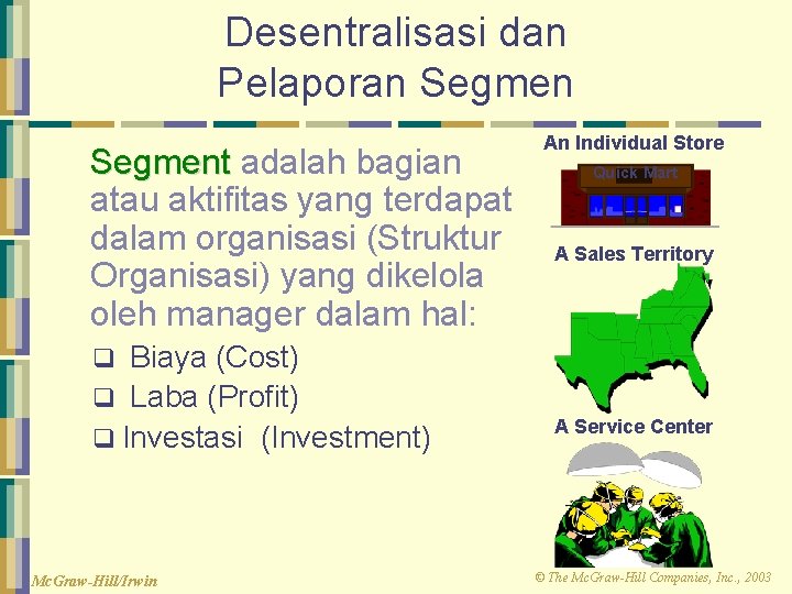 Desentralisasi dan Pelaporan Segment adalah bagian atau aktifitas yang terdapat dalam organisasi (Struktur Organisasi)