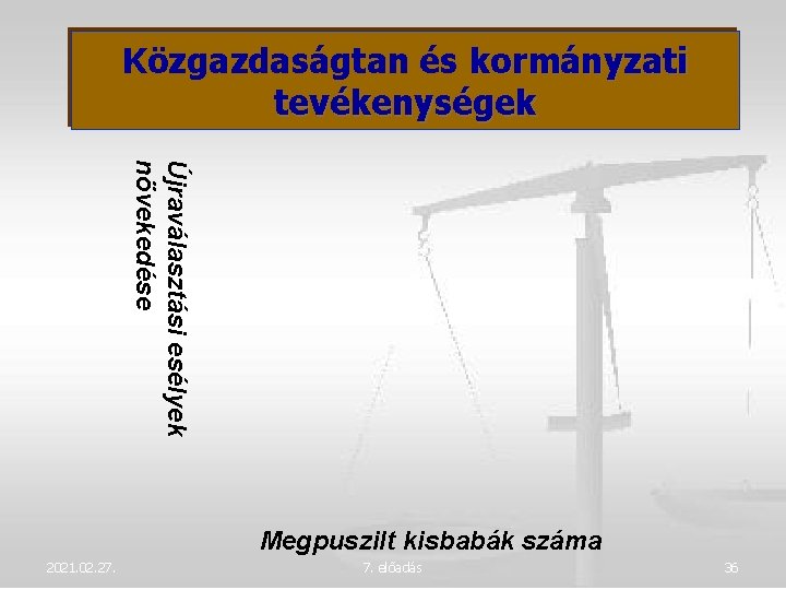 Közgazdaságtan és kormányzati tevékenységek Újraválasztási esélyek növekedése Megpuszilt kisbabák száma 2021. 02. 27. 7.