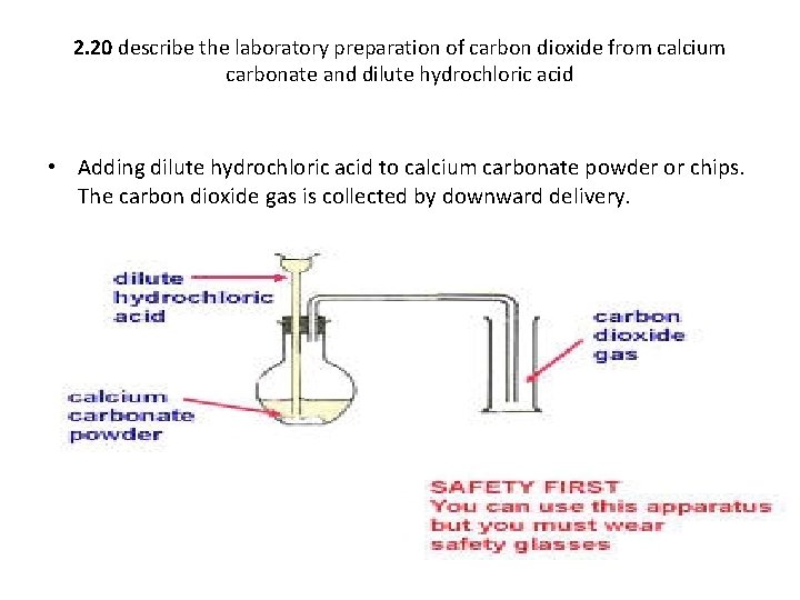 2. 20 describe the laboratory preparation of carbon dioxide from calcium carbonate and dilute