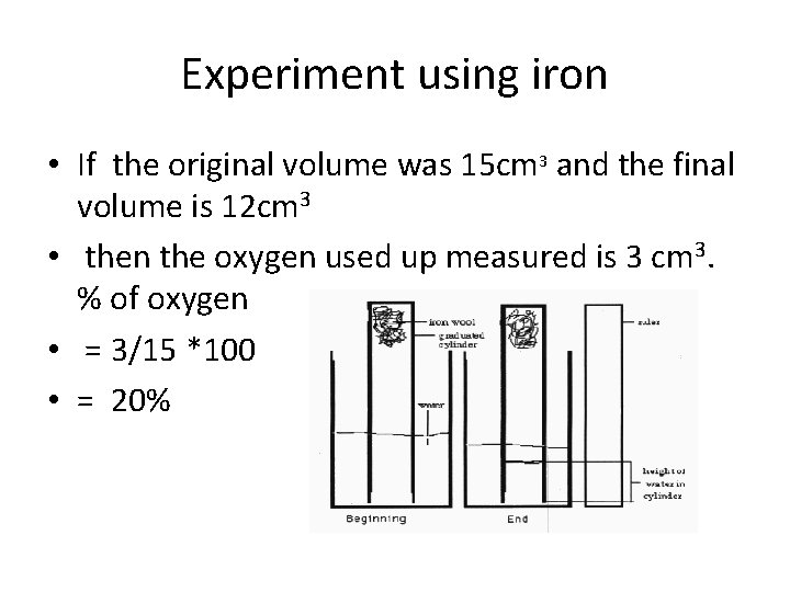 Experiment using iron • If the original volume was 15 cm 3 and the