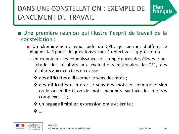 DANS UNE CONSTELLATION : EXEMPLE DE LANCEMENT DU TRAVAIL ■ Une première réunion qui