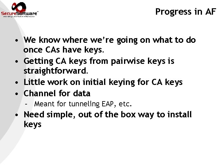 Progress in AF • We know where we’re going on what to do once