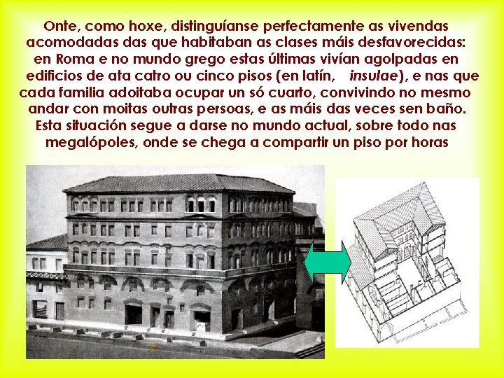 Onte, como hoxe, distinguíanse perfectamente as vivendas acomodadas que habitaban as clases máis desfavorecidas: