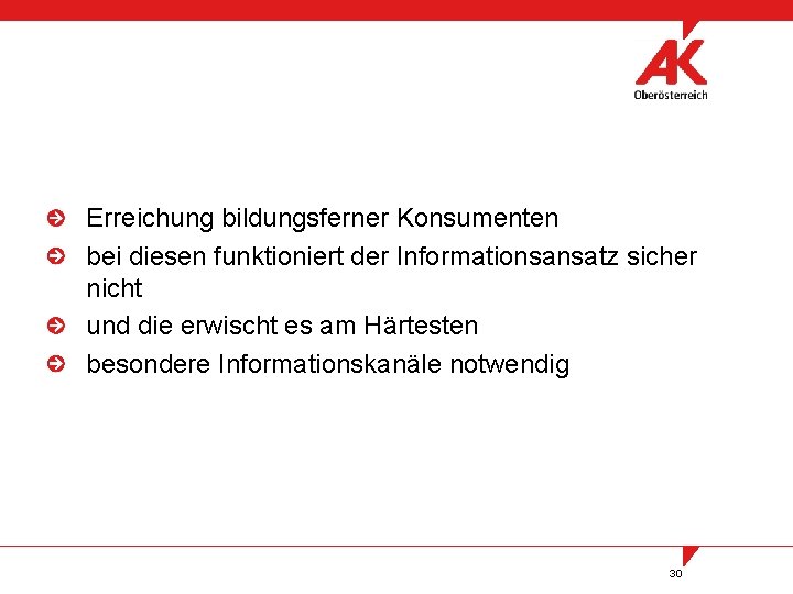 Erreichung bildungsferner Konsumenten bei diesen funktioniert der Informationsansatz sicher nicht und die erwischt es