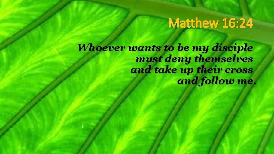 Matthew 16: 24 Whoever wants to be my disciple must deny themselves and take