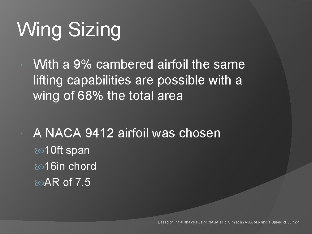 Wing Sizing With a 9% cambered airfoil the same lifting capabilities are possible with Wing Sizing With a 9% cambered airfoil the same lifting capabilities are possible with