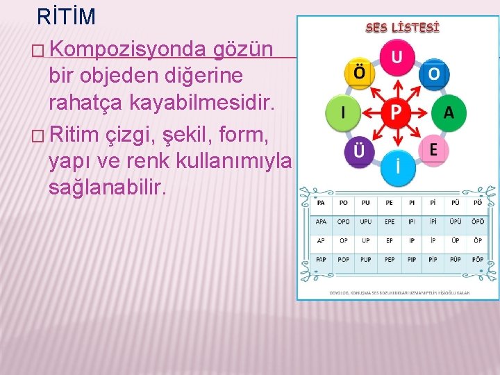 RİTİM � Kompozisyonda gözün bir objeden diğerine rahatça kayabilmesidir. � Ritim çizgi, şekil, form,