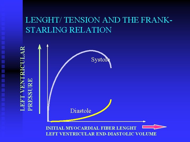 LEFT VENTRICULAR PRESSURE LENGHT/ TENSION AND THE FRANKSTARLING RELATION Systole Diastole INITIAL MYOCARDIAL FIBER