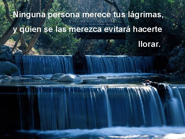 Ninguna persona merece tus lágrimas, y quien se las merezca evitará hacerte llorar. 