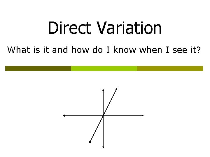 Direct Variation What is it and how do I know when I see it? Direct Variation What is it and how do I know when I see it?