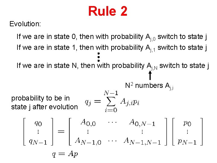Rule 2 Evolution: If we are in state 0, then with probability Aj, 0