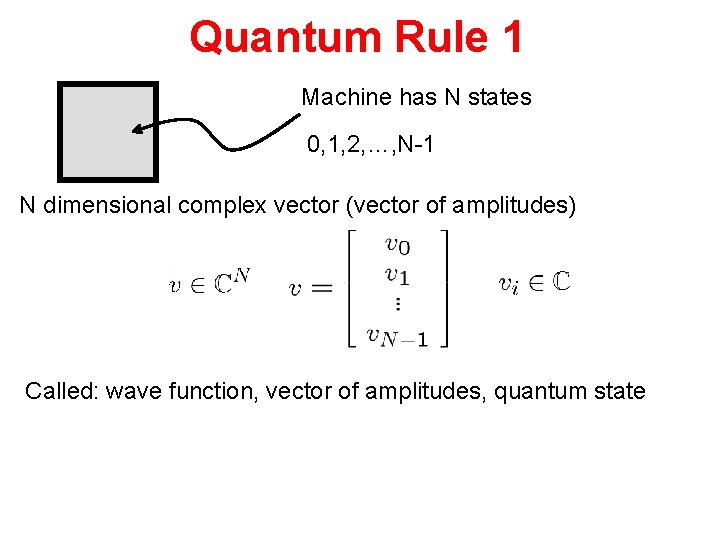 Quantum Rule 1 Machine has N states 0, 1, 2, …, N-1 N dimensional