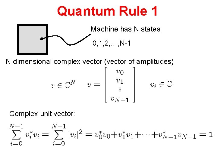 Quantum Rule 1 Machine has N states 0, 1, 2, …, N-1 N dimensional