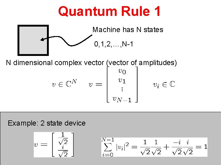 Quantum Rule 1 Machine has N states 0, 1, 2, …, N-1 N dimensional