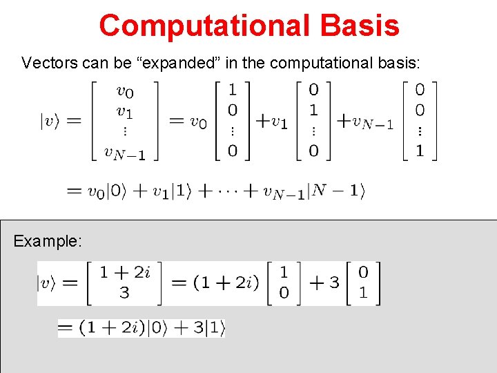 Computational Basis Vectors can be “expanded” in the computational basis: Example: 