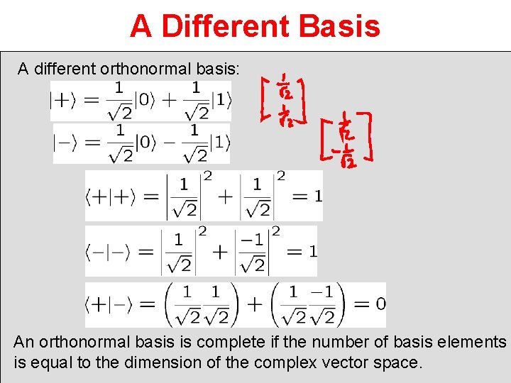 A Different Basis A different orthonormal basis: An orthonormal basis is complete if the