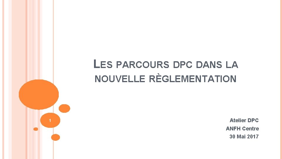 LES PARCOURS DPC DANS LA NOUVELLE RÈGLEMENTATION 1 Atelier DPC ANFH Centre 30 Mai