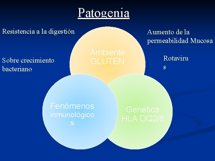 Patogenia Resistencia a la digestión Sobre crecimiento bacteriano Aumento de la permeabilidad Mucosa Ambiente