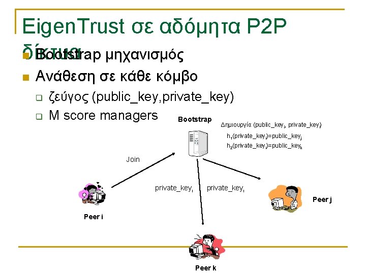Eigen. Trust σε αδόμητα P 2 P δίκτυα n Bootstrap μηχανισμός n Ανάθεση σε