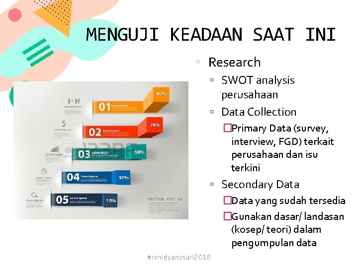 MENGUJI KEADAAN SAAT INI Research SWOT analysis perusahaan Data Collection �Primary Data (survey, interview,