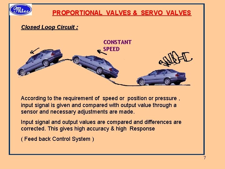 PROPORTIONAL VALVES & SERVO VALVES Closed Loop Circuit : CONSTANT SPEED According to the