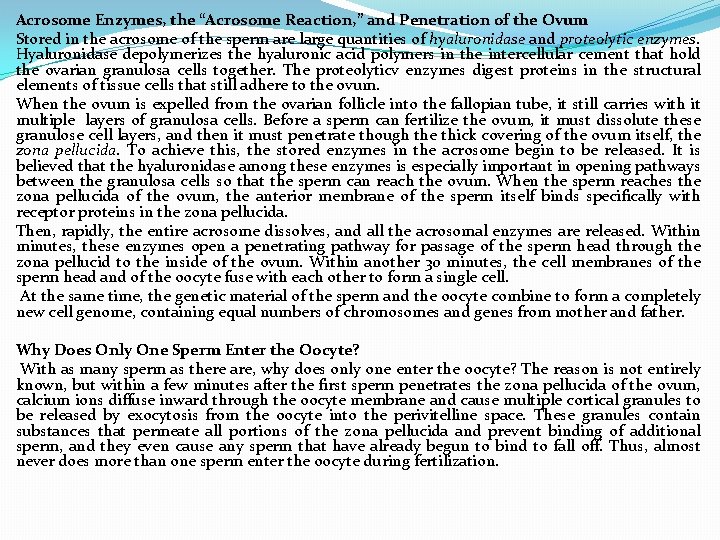 Acrosome Enzymes, the “Acrosome Reaction, ” and Penetration of the Ovum Stored in the