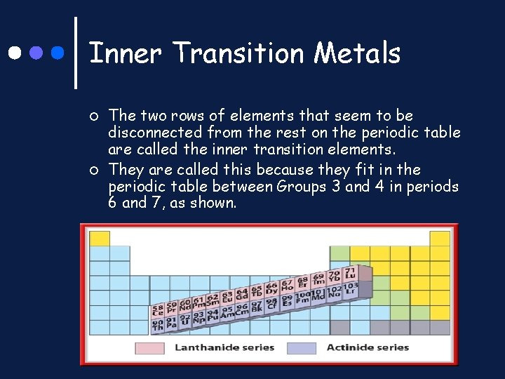 Inner Transition Metals ¢ ¢ The two rows of elements that seem to be