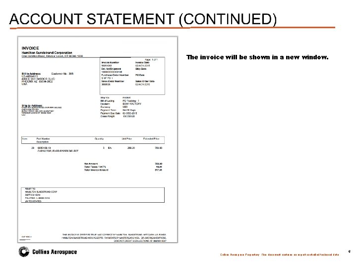 The invoice will be shown in a new window. © 2019 Collins Aerospace, a