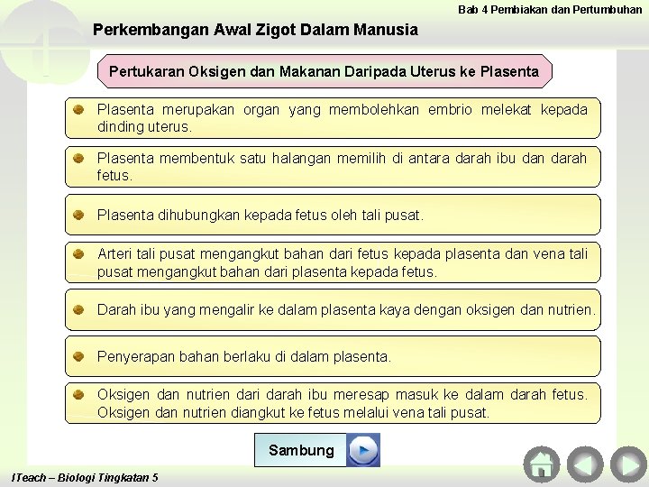 Bab 4 Pembiakan dan Pertumbuhan Perkembangan Awal Zigot Dalam Manusia Pertukaran Oksigen dan Makanan Bab 4 Pembiakan dan Pertumbuhan Perkembangan Awal Zigot Dalam Manusia Pertukaran Oksigen dan Makanan