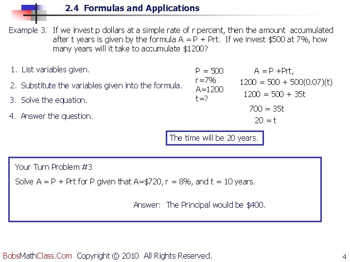 2. 4 Formulas and Applications Example 3. If we invest p dollars at a 2. 4 Formulas and Applications Example 3. If we invest p dollars at a