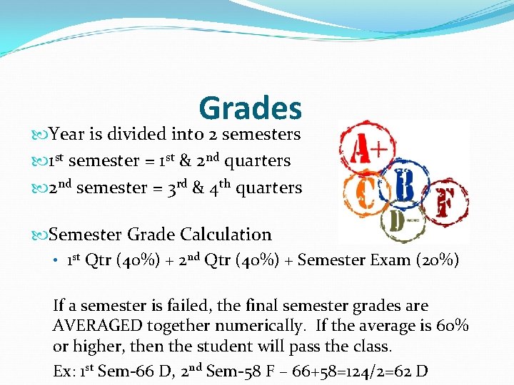Grades Year is divided into 2 semesters 1 st semester = 1 st & Grades Year is divided into 2 semesters 1 st semester = 1 st &