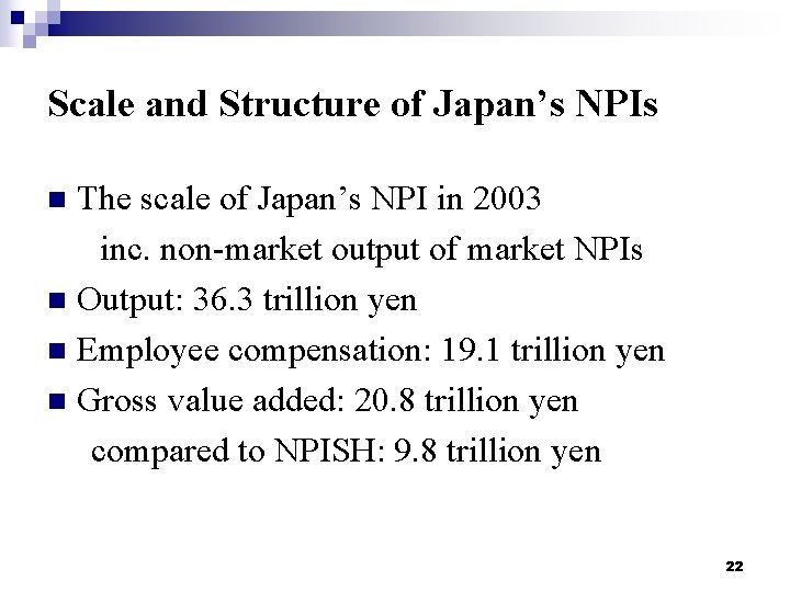 Scale and Structure of Japan’s NPIs The scale of Japan’s NPI in 2003 inc.